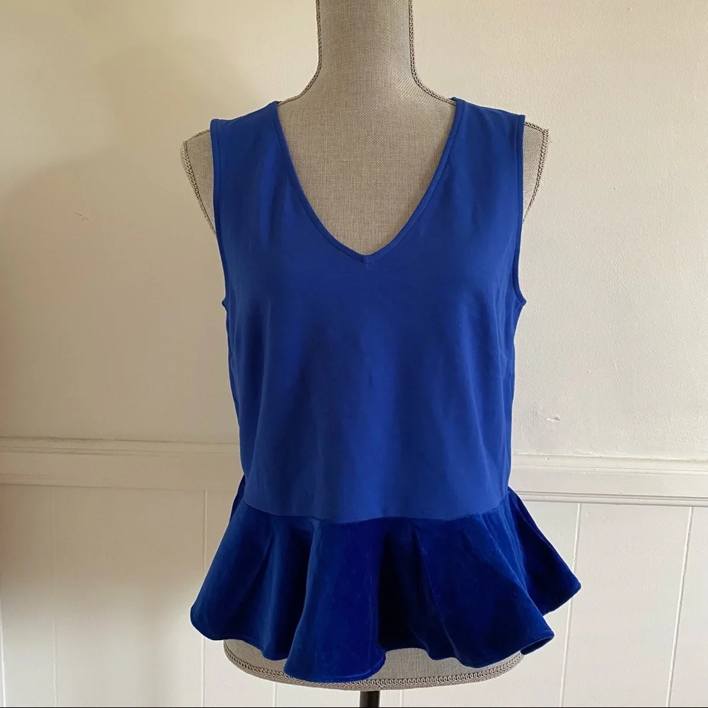 J CREW Royal Blue Velvet Peplum Top NWT M